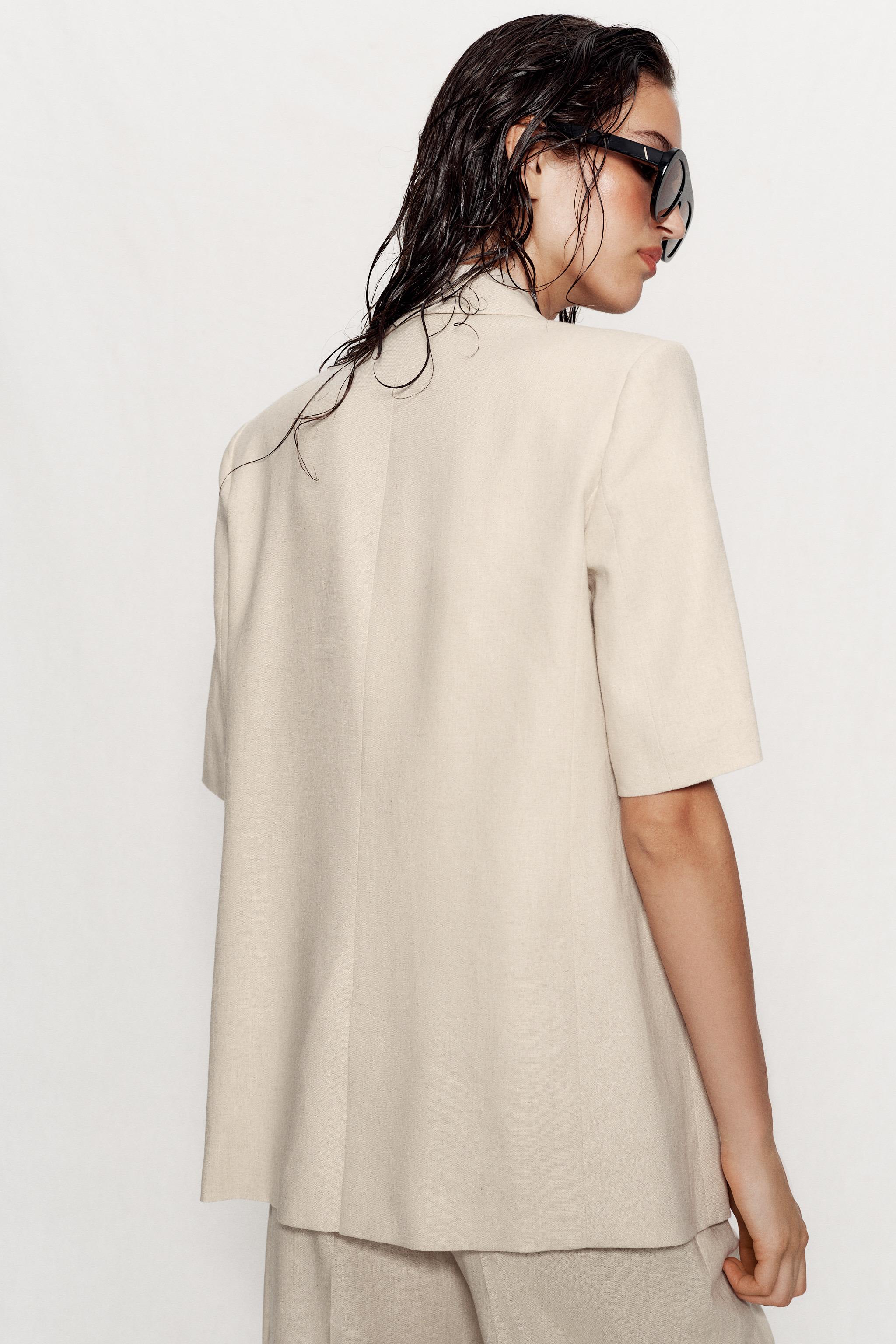 SHORT SLEEVE LINEN BLEND DOUBLE BREASTED BLAZER